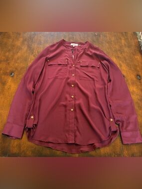 Calvin Klein Wine Red Button-Front Blouse